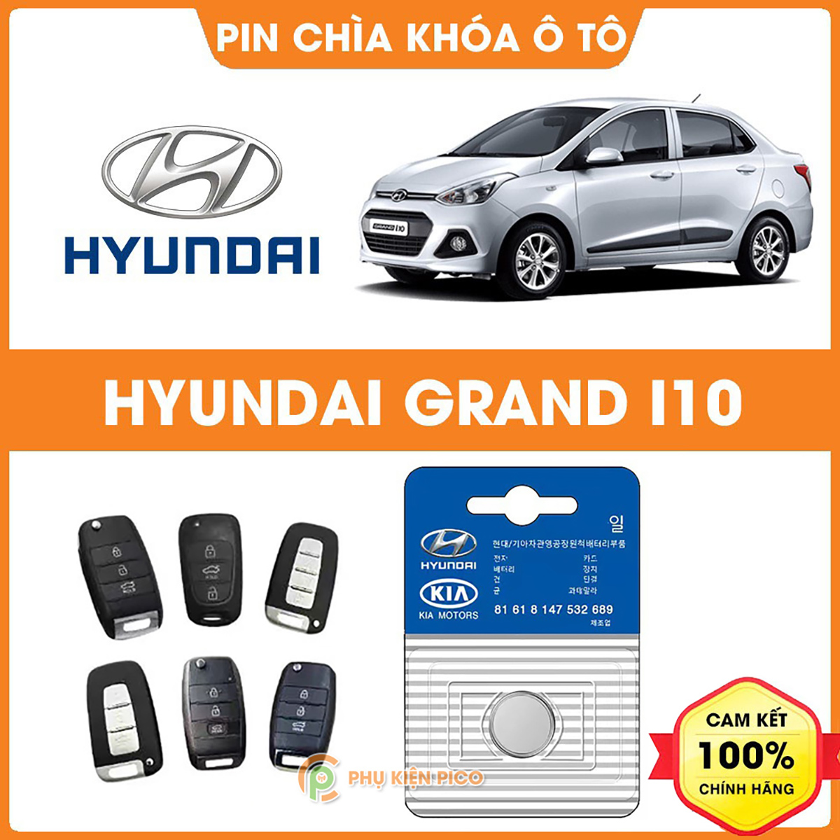 Pin chìa khóa ô tô Hyundai Grand i10 chính hãng sản xuất theo công nghệ Nhật Bản - Pin chìa khóa Hyundai Grand i10