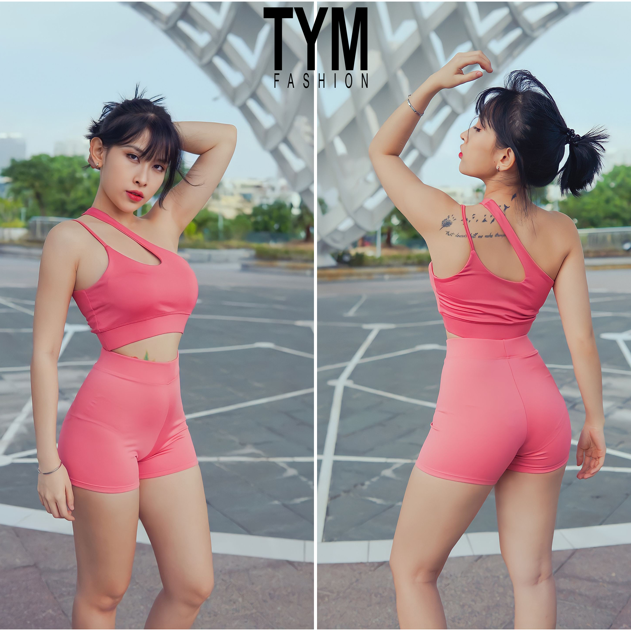 Áo Bra lệch vai 2 lớp tập Gym Yoga Pilates TYM AWT002 - vải thun Poly co dãn thoáng mát - tặng kèm mút lót - FANFIT
