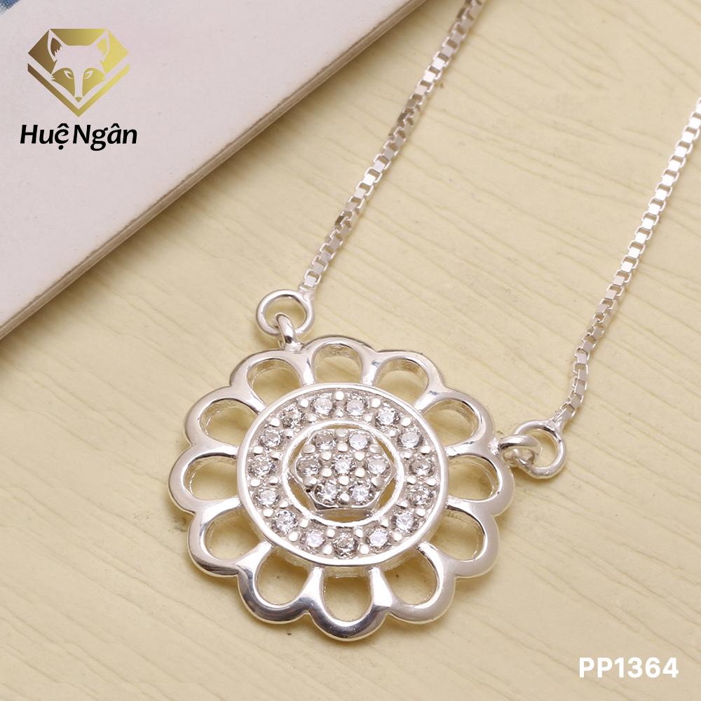 Bộ dây chuyền liền mặt nữ trang sức bạc Ý 925 Huệ Ngân- Hoa hướng dương  PP1364
