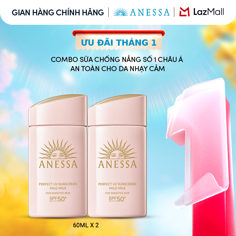 CHỈ 20h 31.12-03.01|Voucher 15% Combo Sữa chống nắng dưỡng da dịu nhẹ an toàn cho da nhạy cảm và trẻ em Anessa Mild Milk SPF50+ PA++++ 60mlx2