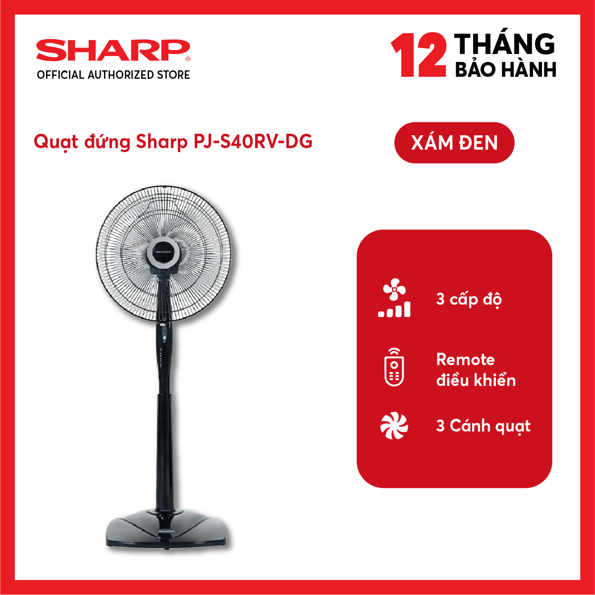 Quạt đứng sharp có điều khiển pj-s40rv-dg/wh