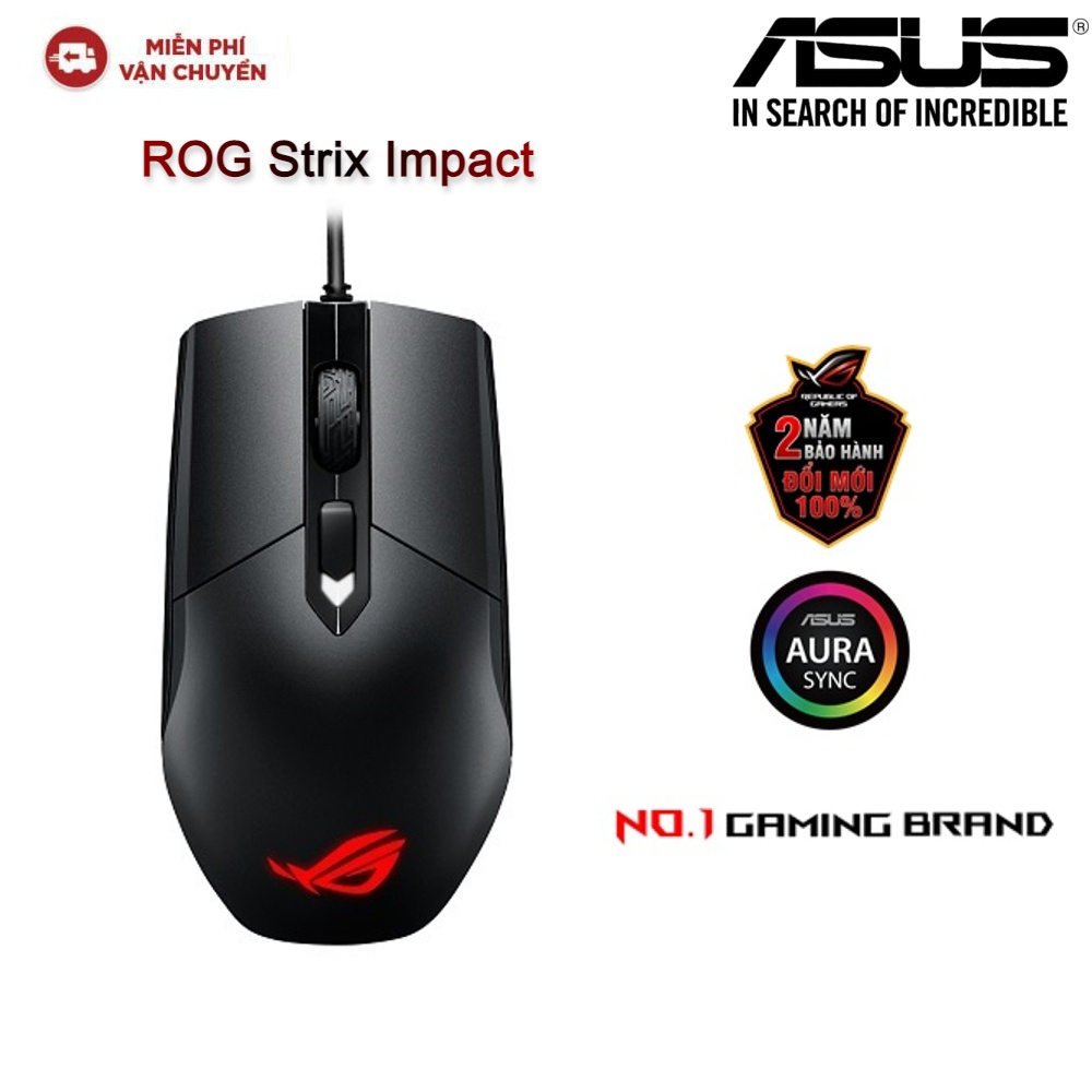Chuột quang gaming moba asus rog strix impact thiết kế thuận hai tay rgb aura sync