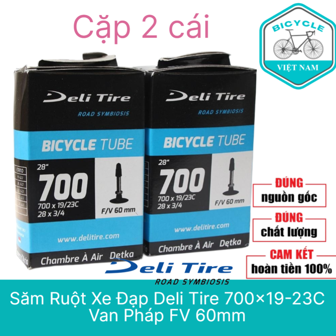 Cặp 2 cái săm ruột xe đạp deli tire 700x19-23c van pháp fv 60mm