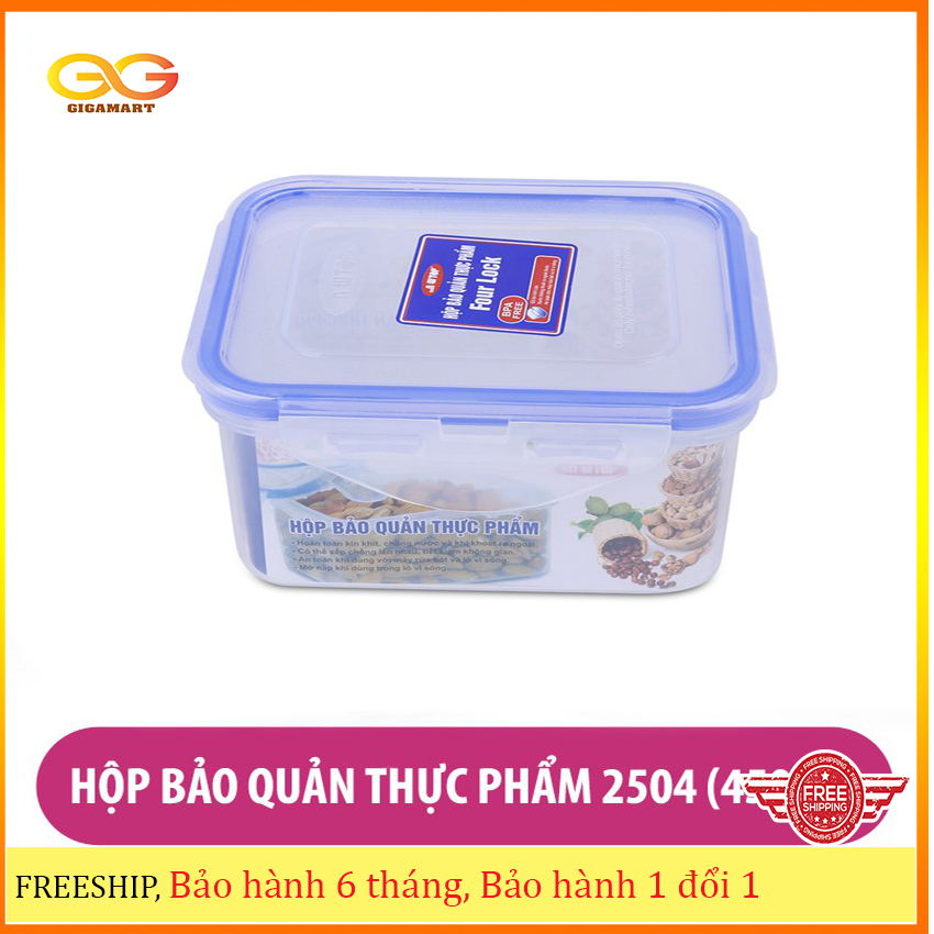 Hộp thực phẩm 4 khóa 450ml có gioăng cao su chống tràn 2504 Song Long
