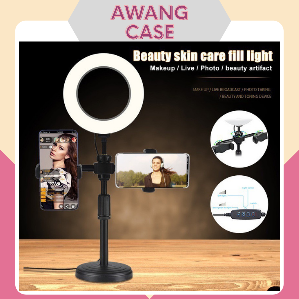 Đèn Livestream Size 16cm Hỗ Trợ Chụp Ảnh Make Up Trang Điểm Nhiều Chế Độ Sáng