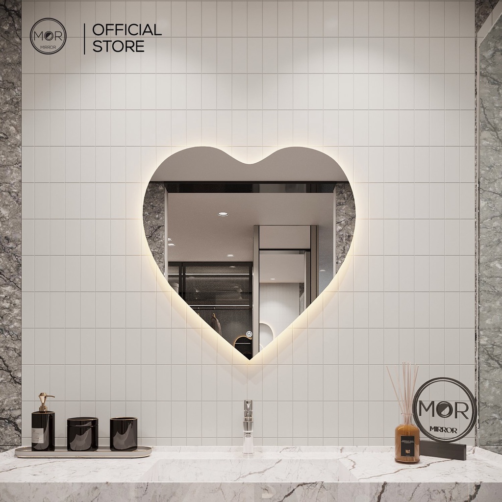 Gương decor hình trái tim treo tường mor mirror nhiều kích thước đầy đủ phụ kiện