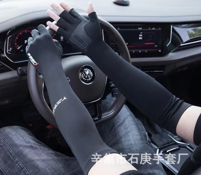 Găng tay chống nắng SPORT cho nam và nữ bao tay đi nắng nữ xỏ ngón có vân chống trượt chống tia UV  chất lụa băng mát lạnh - 4