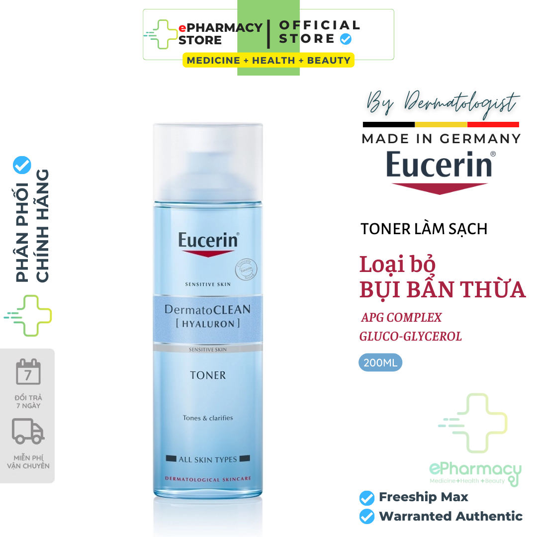 Toner Eucerin Dermato Clean Hyaluron Nước cân bằng dưỡng ẩm cho da nhạy cảm 200ml