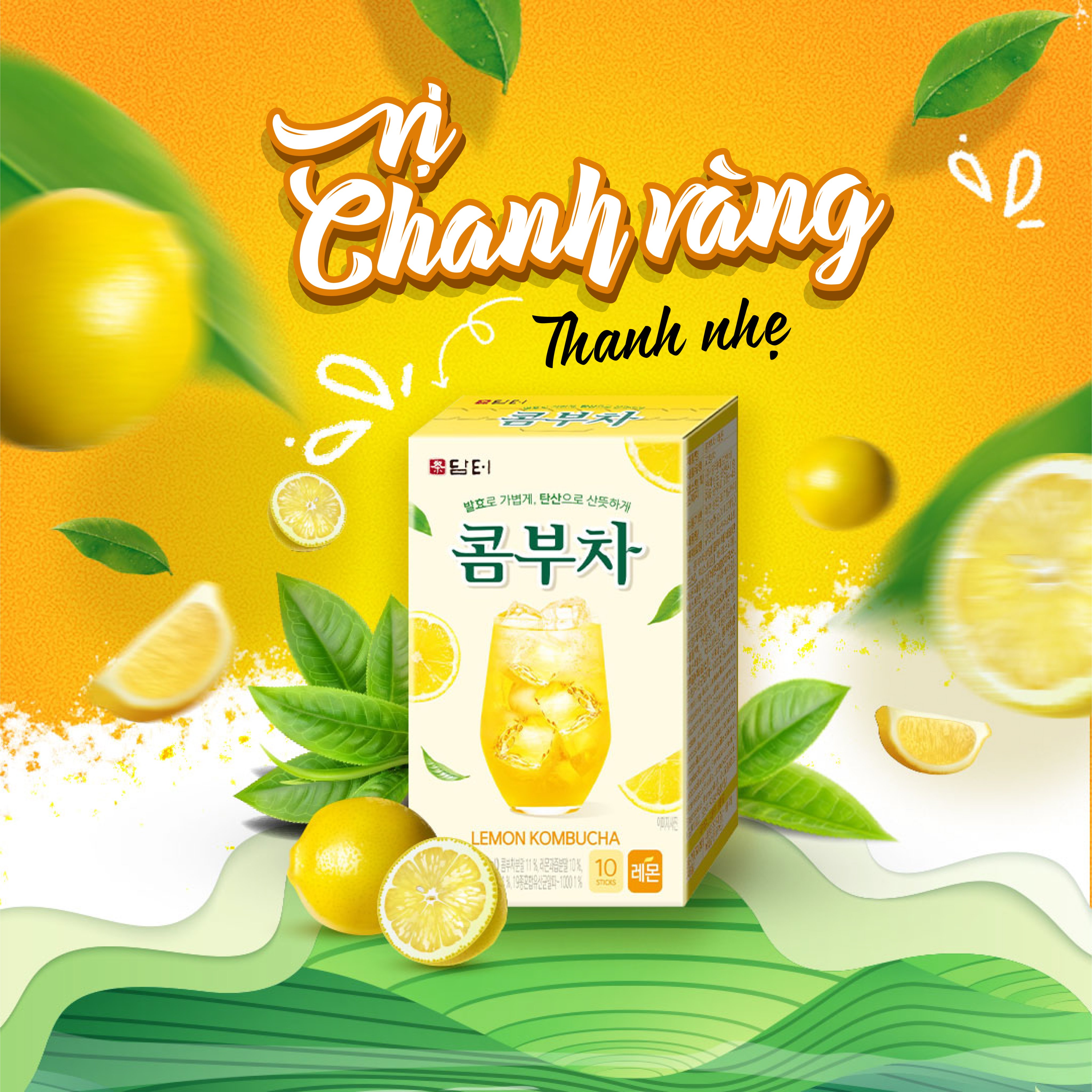 Trà Kombucha Damtuh Hàn Quốc Vị Chanh vàng - Hộp 10 gói