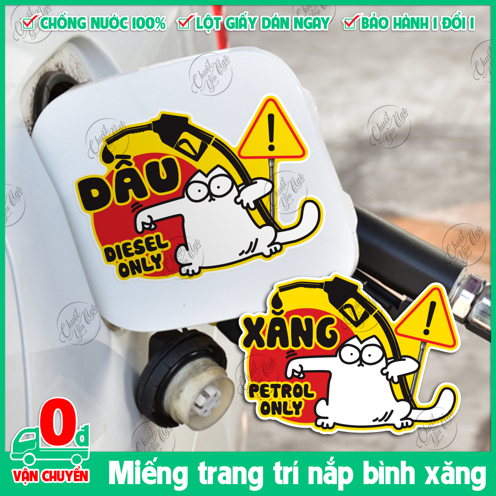 Miếng dán xăng dầu diesel only petrol only trang trí nắp bình xăng xe ô tô xe hơi decal chống thấm n