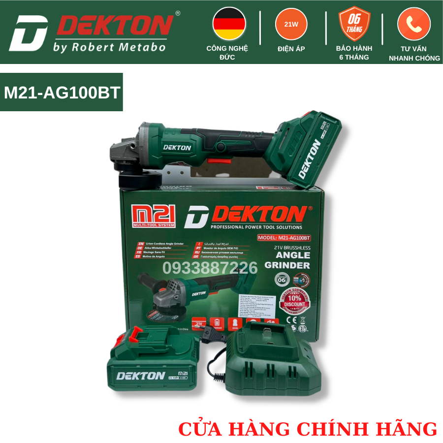 Thân máy mài dùng pin / cò tăc bóp / dekton m21- ag100bt /chân pin phổ thông