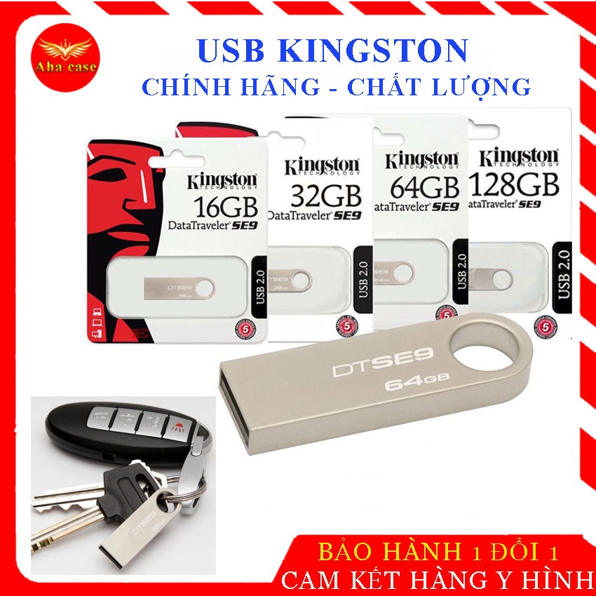 Usb Kingston SE9 2.0 Chính Hãng 128Gb 64Gb 32Gb 8Gb 4Gb thiết kế nhỏ gọn, vỏ kim loại, chống nước lưu trữ, sao chép coppy dữ liệu nhanh chóng, bảo hành 2 năm