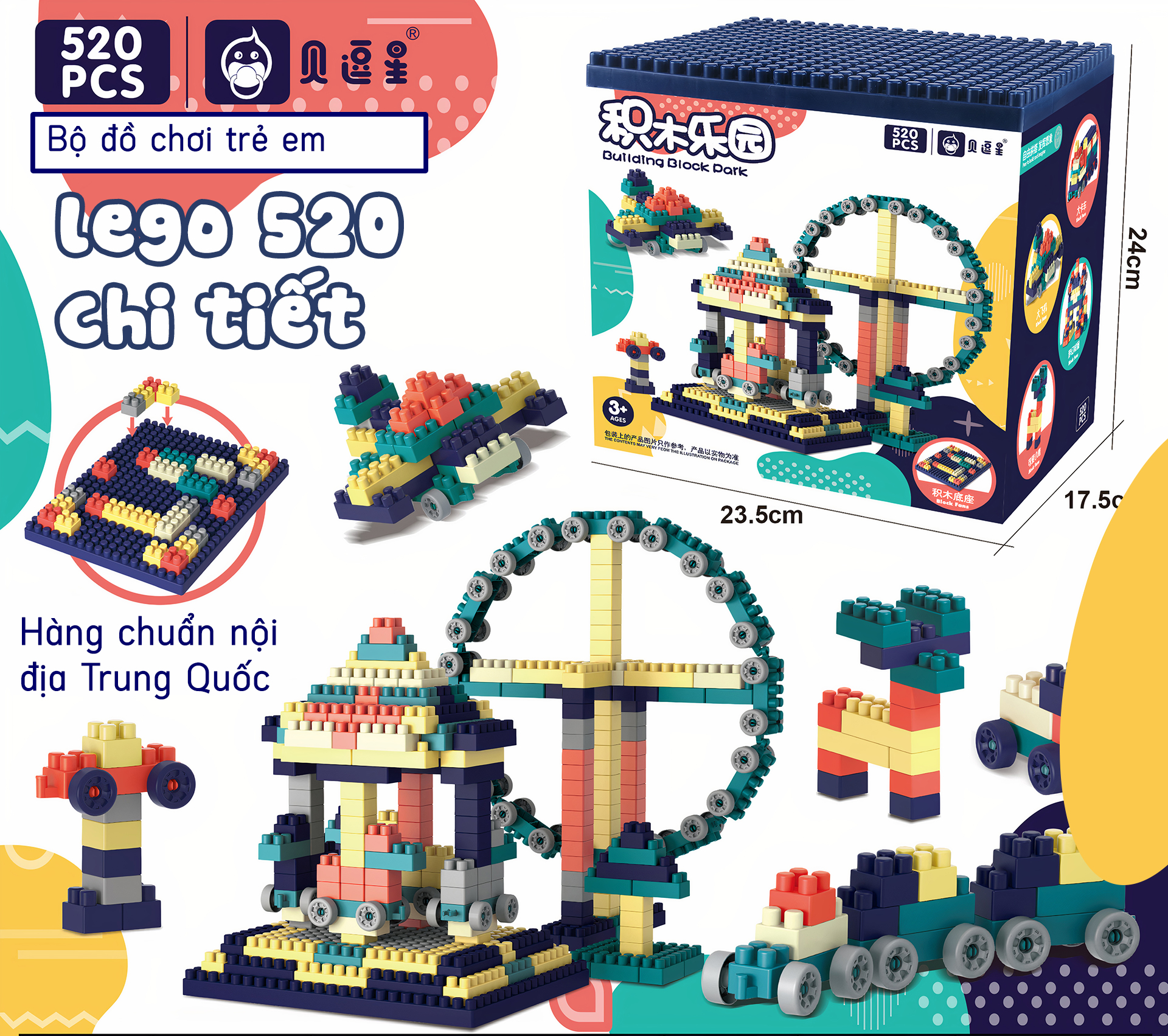 BỘ LEGO 520 CHI TIẾT,Bộ Lego 520 Chi Tiết Nhựa An Toàn Lắp Ráp Thông Minh