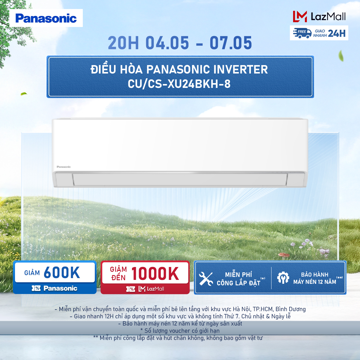 Điều hòa Panasonic Inverter CU/CS-XU24BKH-8 - 2.5HP - Một chiều - Lọc sạch không khí NanoeX - Wifi