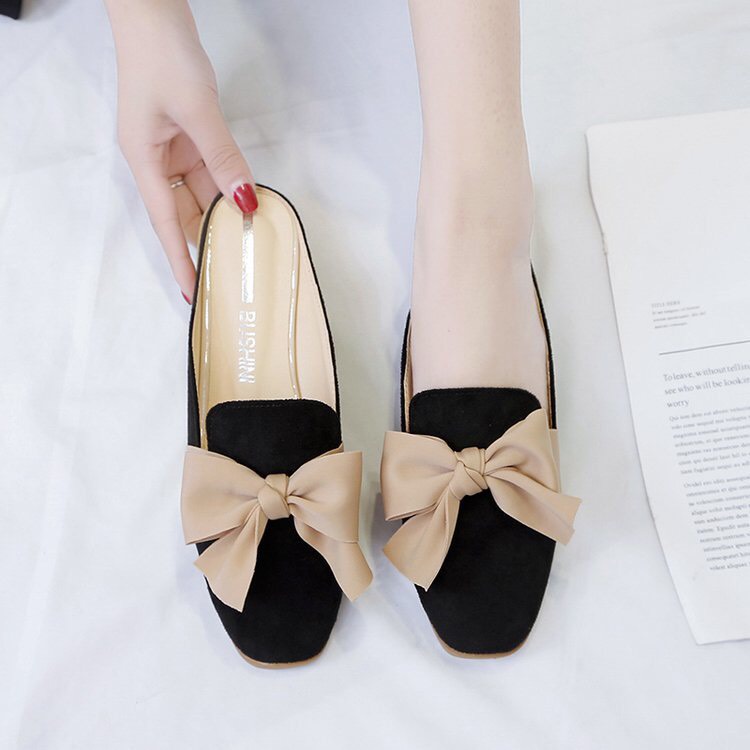 Freeship Giày búp bê nữ đế bệt thắt nơ lụa bản to chất dạ mát cực xinh