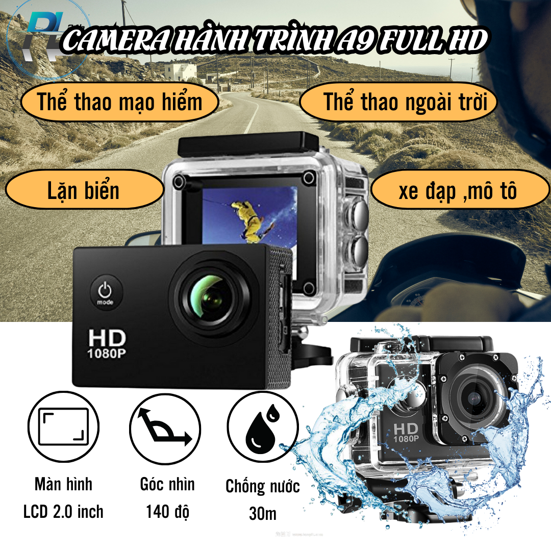 Camera hành trình 2.0 FULL HD 1080P Cam A9- Camera hành trình chống nước- camera hành trình xe máy phượt- Camera thể thao ngoài trời đa chức năng