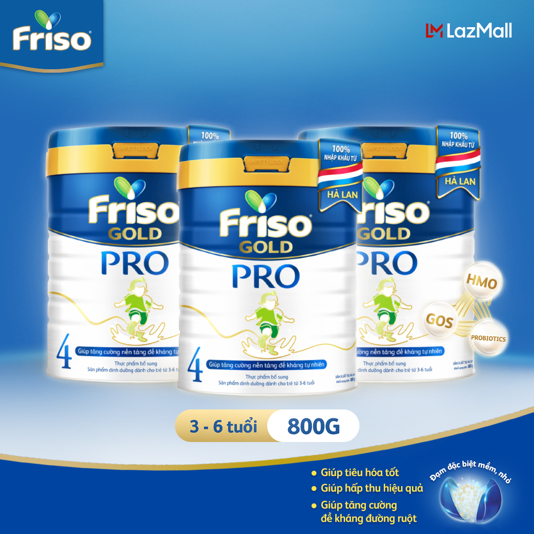 [Nhập Khẩu Hà Lan] Combo 3 Lon Sữa Bột Friso Gold Pro 4 800g/lon (Cho Trẻ Từ 3-6 tuổi)