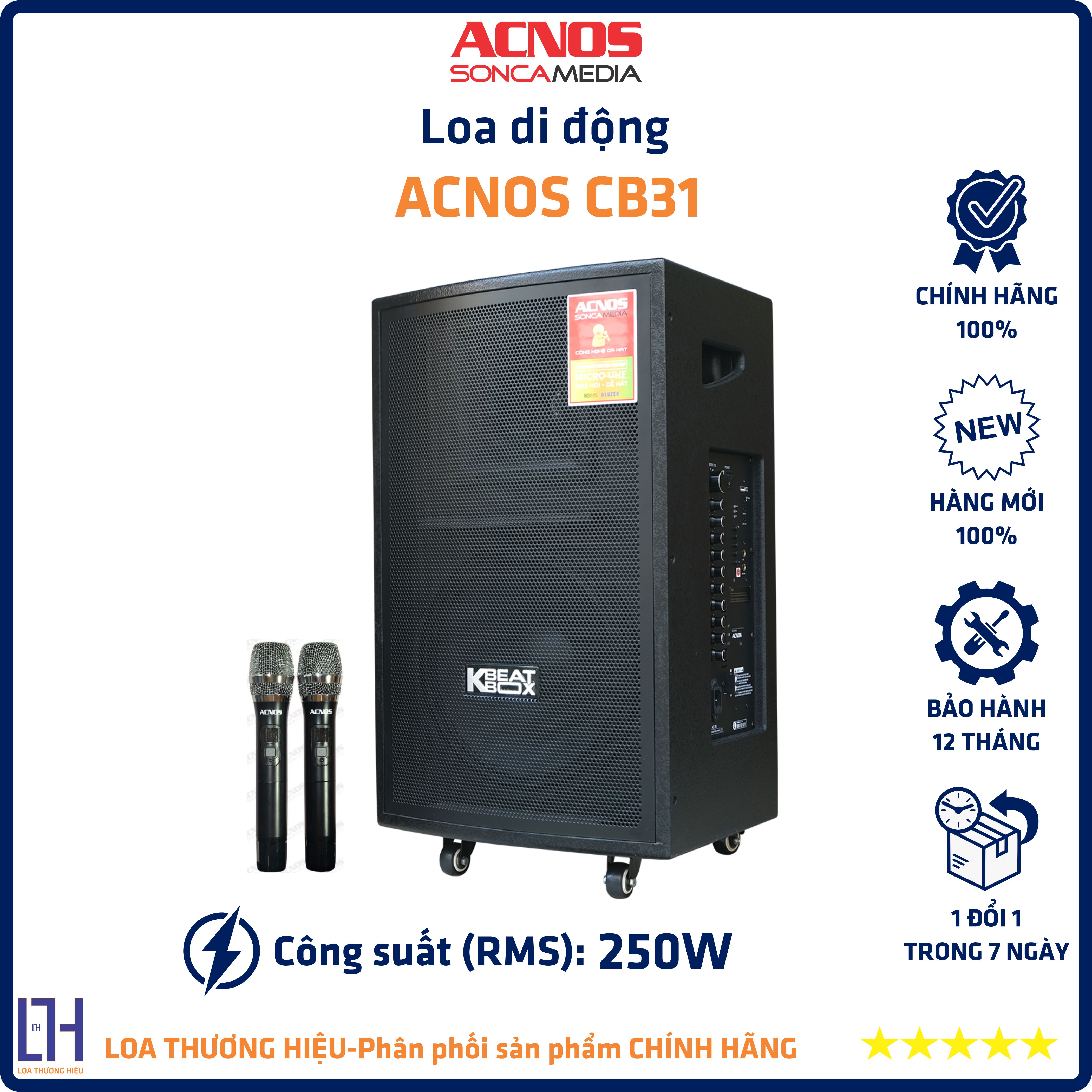 Loa karaoke di động acnos cb31 - loa bass 30cm + loa treble, công suất 250w | hàng chính hãng