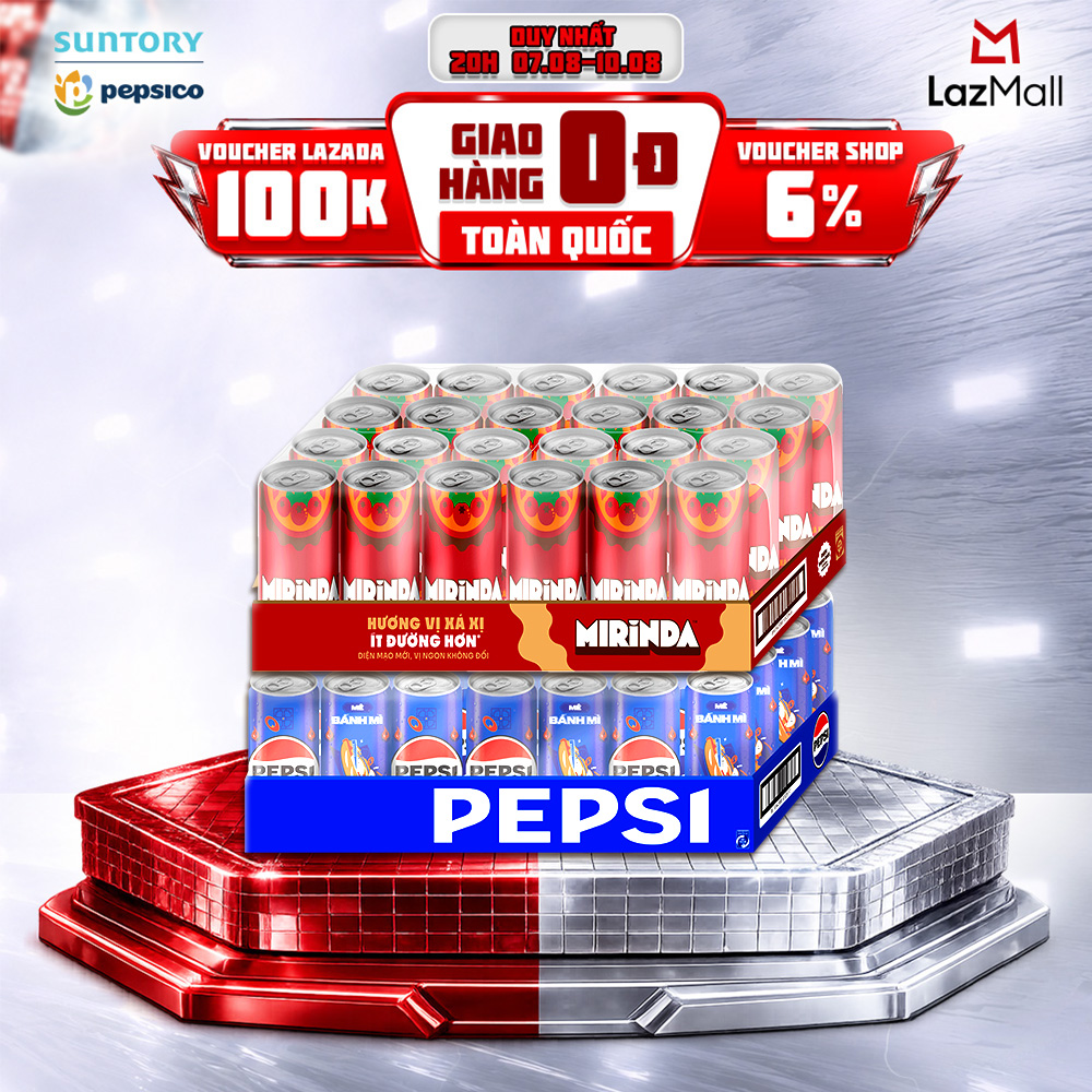 [SALE 8.8] Combo 2 Thùng 24 Lon Nước Ngọt Giải Khát Có Gaz Pepsi và Mirinda Xá Xị (320ml/lon)