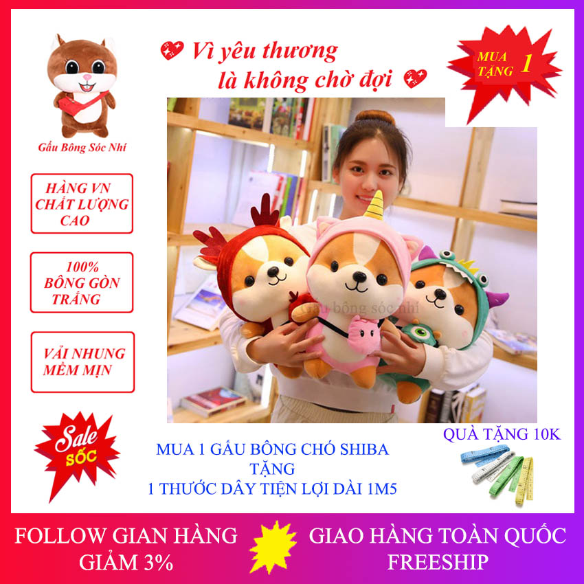 [Mua 1 Tặng 1] Gấu Bông Chó Shiba Cosplay Xinh Xắn - Gấu Bông Sóc Nhí - Gấu Bông Cao Cấp Vải Nhung Mềm Mịn - Mua 1 Gấu Bông Chó Shiba Tặng 1 Thước Dây Tiện Lợi Dài 1m5