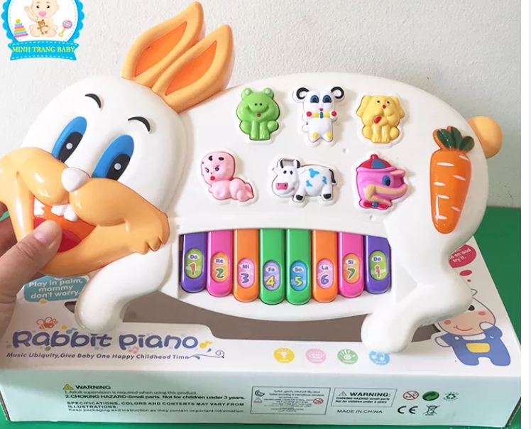 Hộp đồ chơi đàn piano hình thỏ -có nhạc đèn -nhiều chế độ chơi cho bé