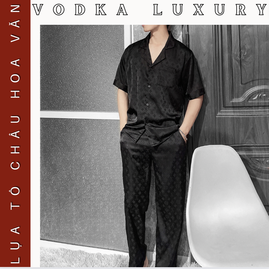 Đồ ngủ nam Vodka Luxury pijama mùa hè tay ngắn chất lụa gấm cao cấp mềm mại thoáng mát hoa văn sắc nét LV34