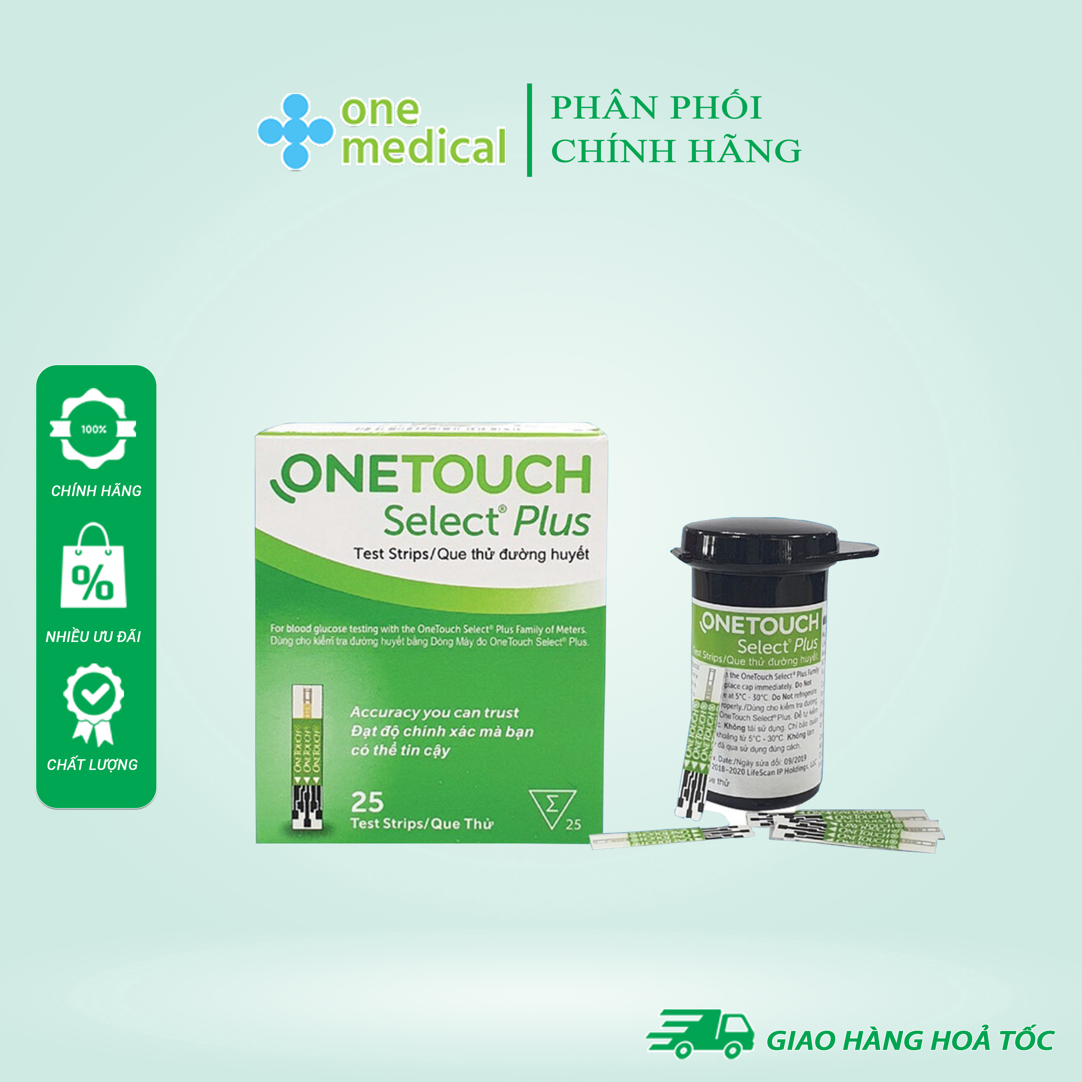 Hộp 25 que thử đường huyết onetouch select plus - hàng chính hãng one touch