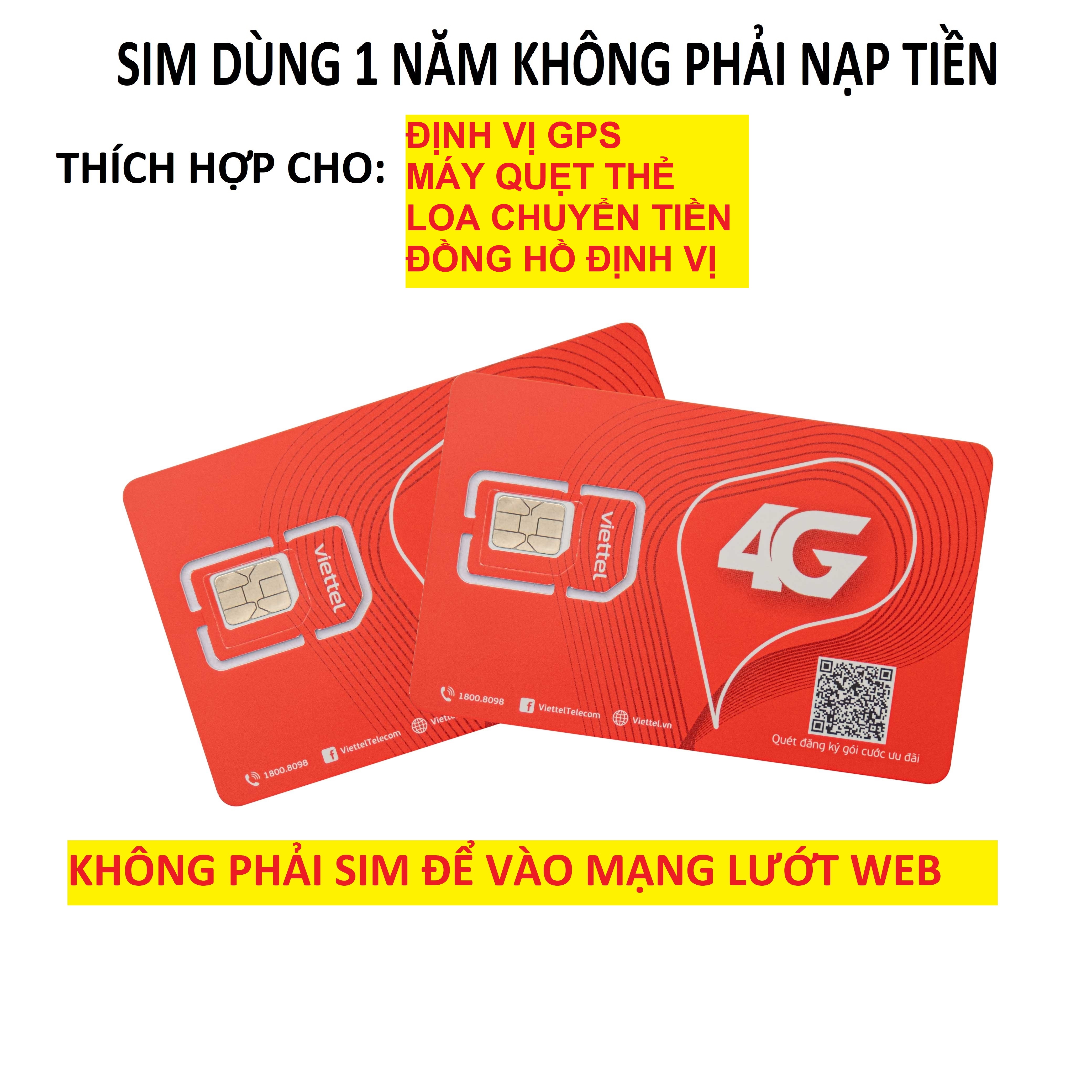  Sim 4G Viettel Mobifone dùng cho thiết bị định vị GPS trọn gói 1 năm không cần nạp tiền cam kết bảo hành 12 tháng 