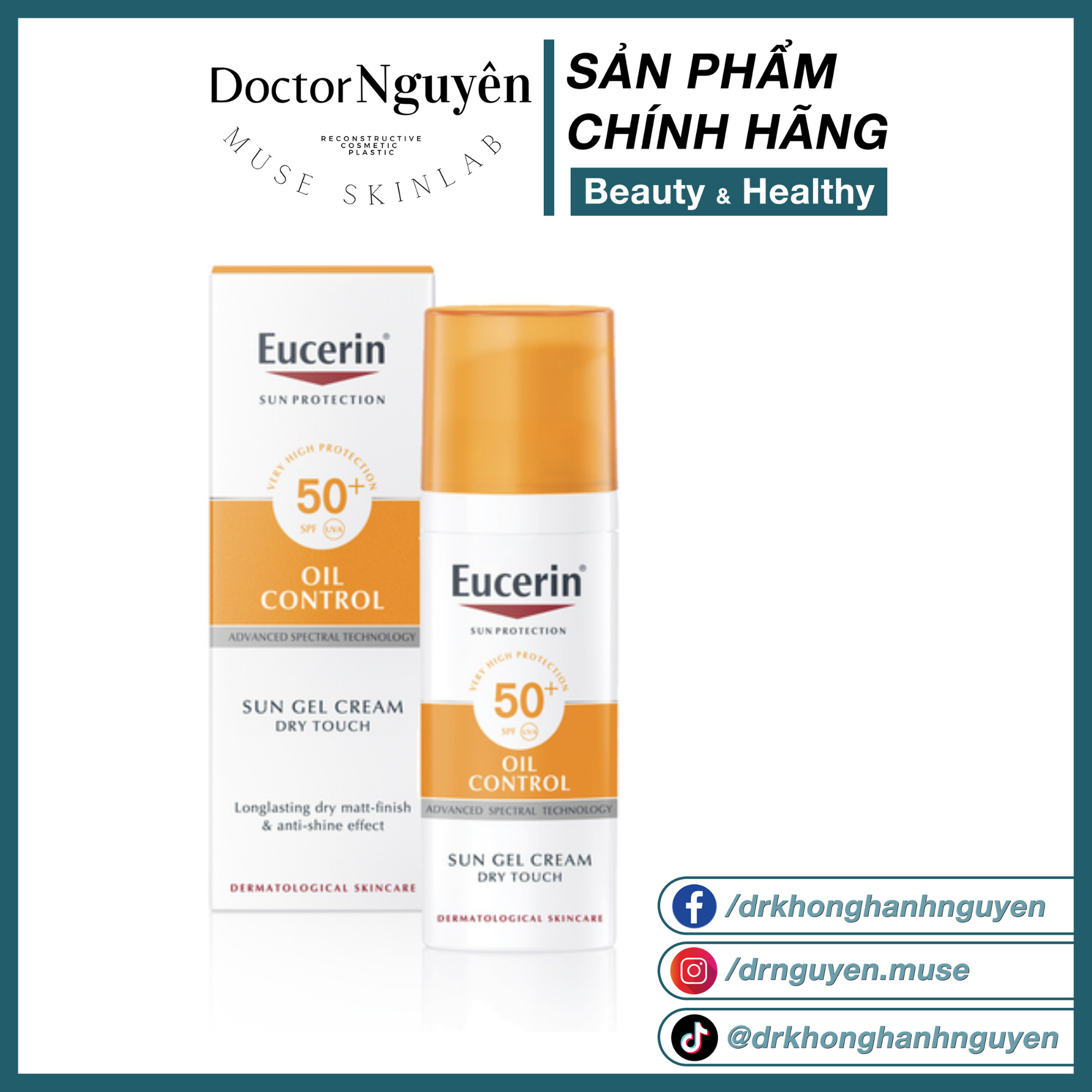 [HÀNG NHẬP KHẨU] Kem Chống Nắng Eucerin Cho Da Dầu Mụn Sun Gel Cream Oil Control SPF50+ (50ml)
