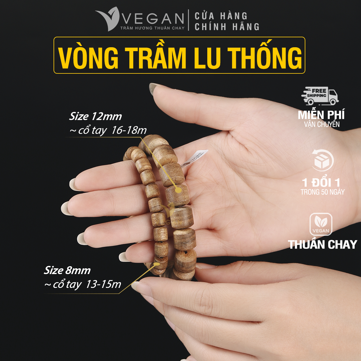 Vòng tay trầm hương lu thống VEGAN 8mm 21 hạt