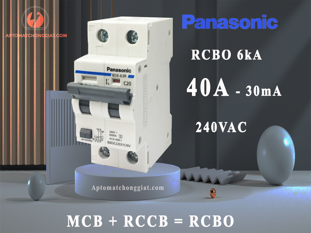 Cầu dao chống giật RCBO PANASONIC 2P 40A - 30mA  đa năng 2P1E BBDE24031CNV  6kA