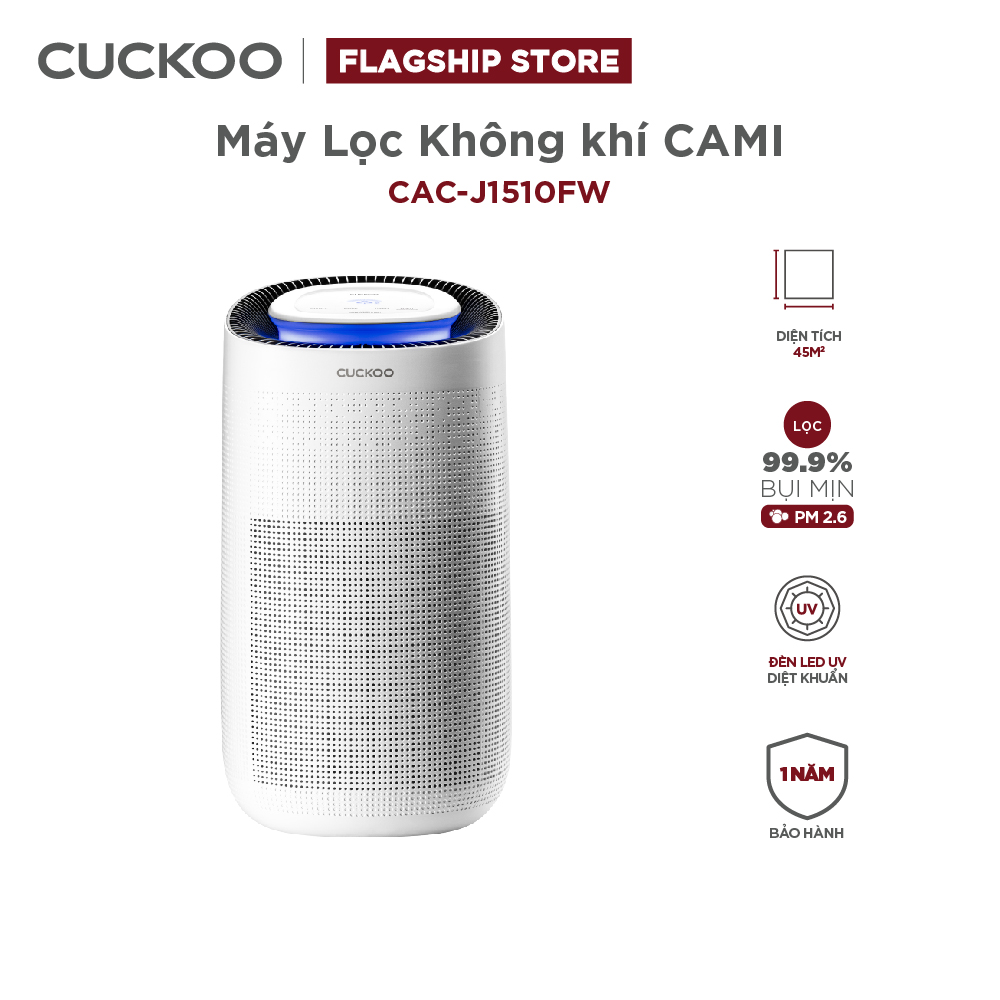 Máy lọc không khí Cuckoo 45m² CAC-J1510FW/WHCKV - Trắng, 3 Lớp Lọc HEPA