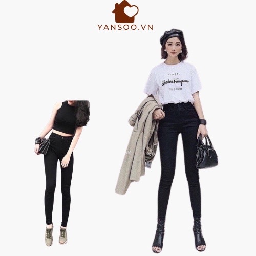 Quần jean bó nữ cạp cao hách dáng , quần bò bó đen nữ chất co giãn tốt Quảng Châu YANSOO