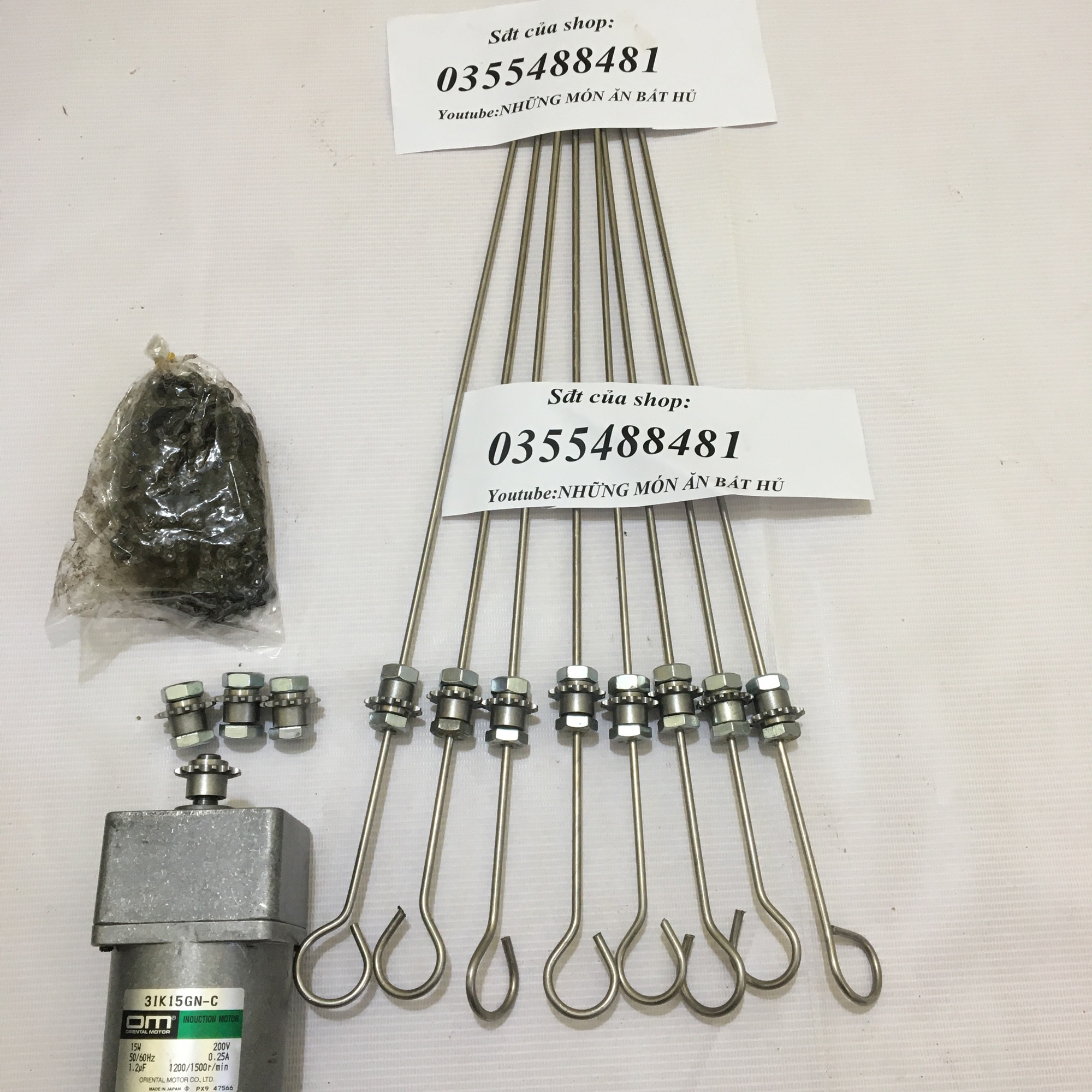 FREESHIP MAX-CAM KẾT GIÁ TỐT-Mô tơ giảm tốc 220v 15w + chọn bộ 8 xiên chế lò quay tự động