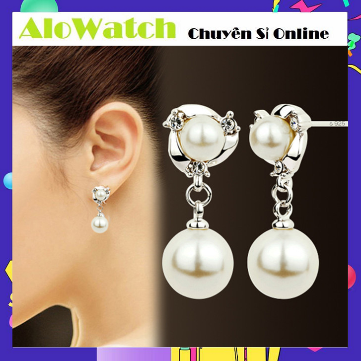 bông tai ngọc trai 2 đầu đính đá-khuyên tai thời trang phong cách hàn quốc- hoa tai nữ