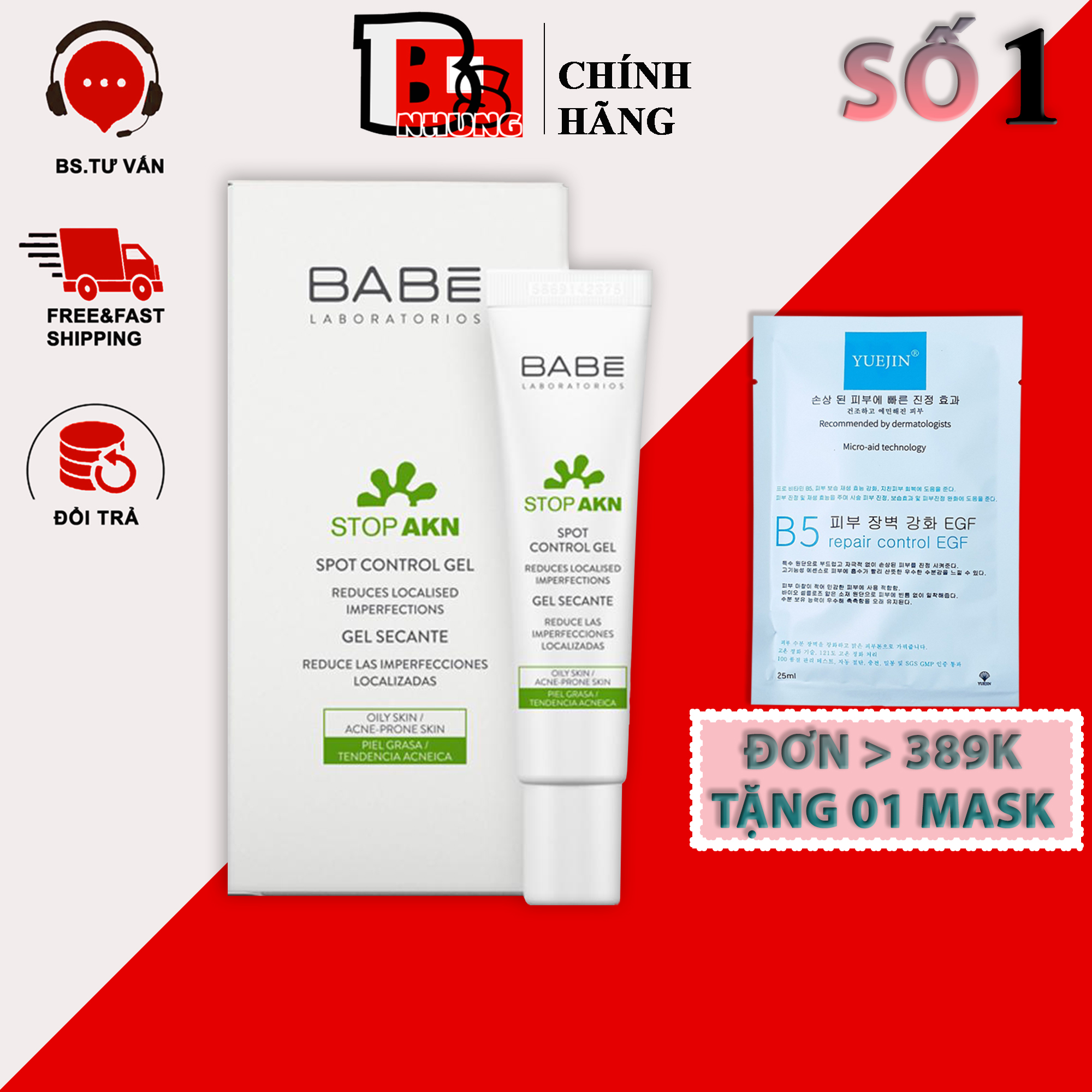 Gel chấm mụn BABÉ STOP AKN Spot Control Gel 8ml
