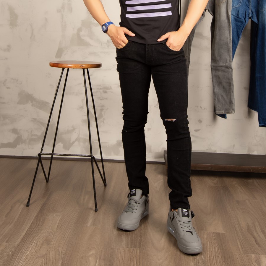[HCM]Quần jean nam đen rách gối co giãn SS220 shop SUNSUN chuyên quần jean nam đẹp