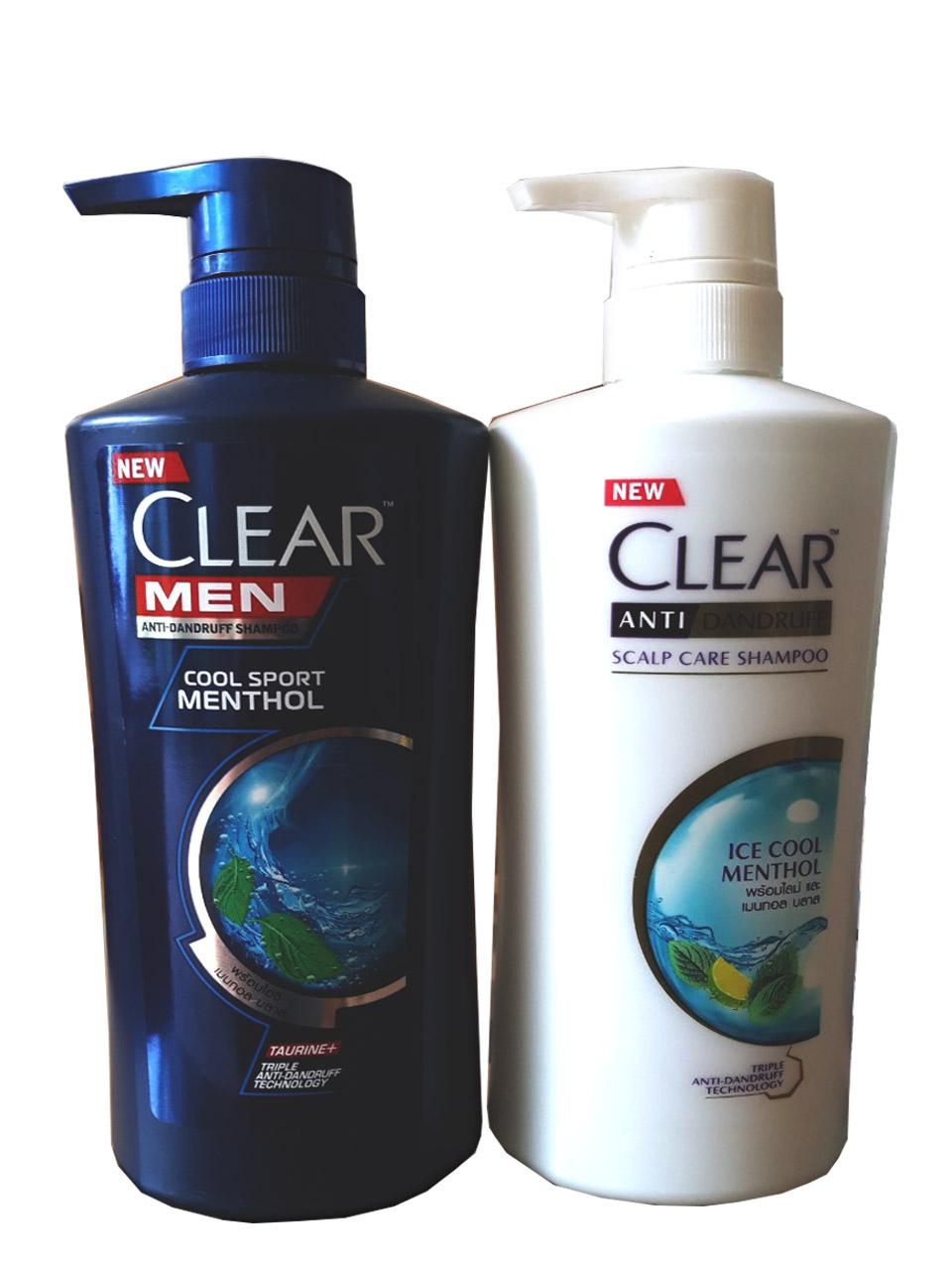 Bộ 2 Chai Dầu Gội Clear Bạc Hà 480ml Và Clear Men 450ml Thái Lan