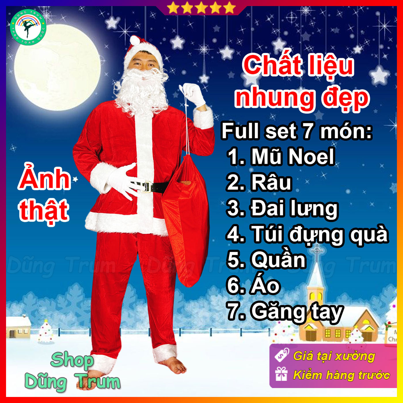 Trang phục Ông già Noel chuẩn chất nhung đầy đủ chi tiết siêu đẹp