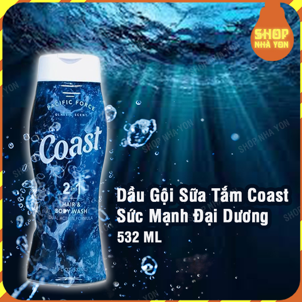 Dầu gội tắm Coast 2 trong 1 sức mạnh Thái Bình Dương cấp ẩm mùi hương nam tính quyến rũ phái nữ