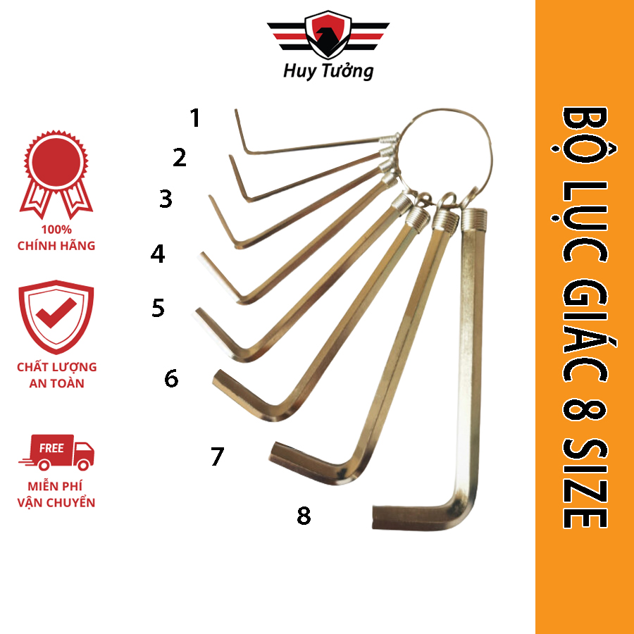 Bộ khoá Lục giác đa năng 8 size chất liệu thép cacbon bền chắc, Lục giác 6 cạnh cao cấp - Huy Tưởng