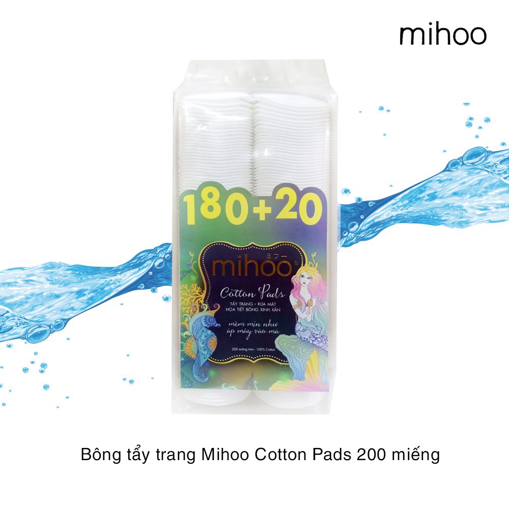 Bông tẩy trang Mihoo Cotton Pads 200 Miếng mềm mịn 100% cotton không xơ ép viền chặt 2 mặt