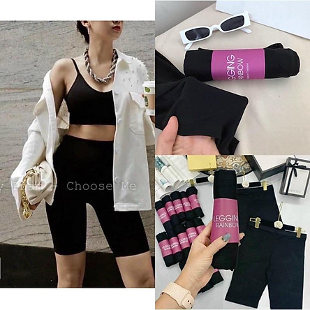 Quần legging đùi cầu vồng cuộn tím thái (short lửng rainbow nữ ôm sát body ulzzang