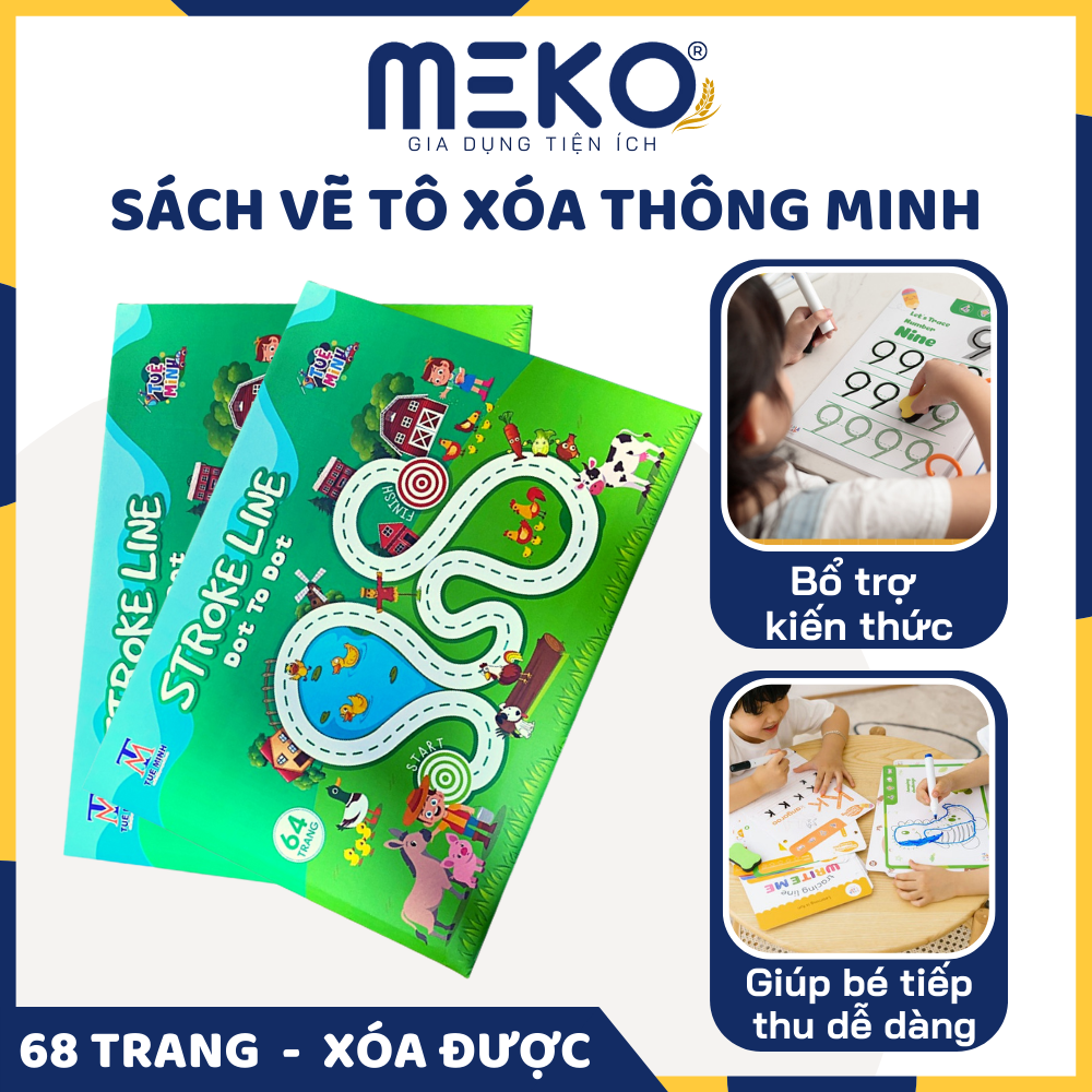 Sách vẽ tô xóa thông minh, Sách tập viết cho bé tập tô vẽ thông minh xóa được 68 trang cho bé 1-6 tuổi