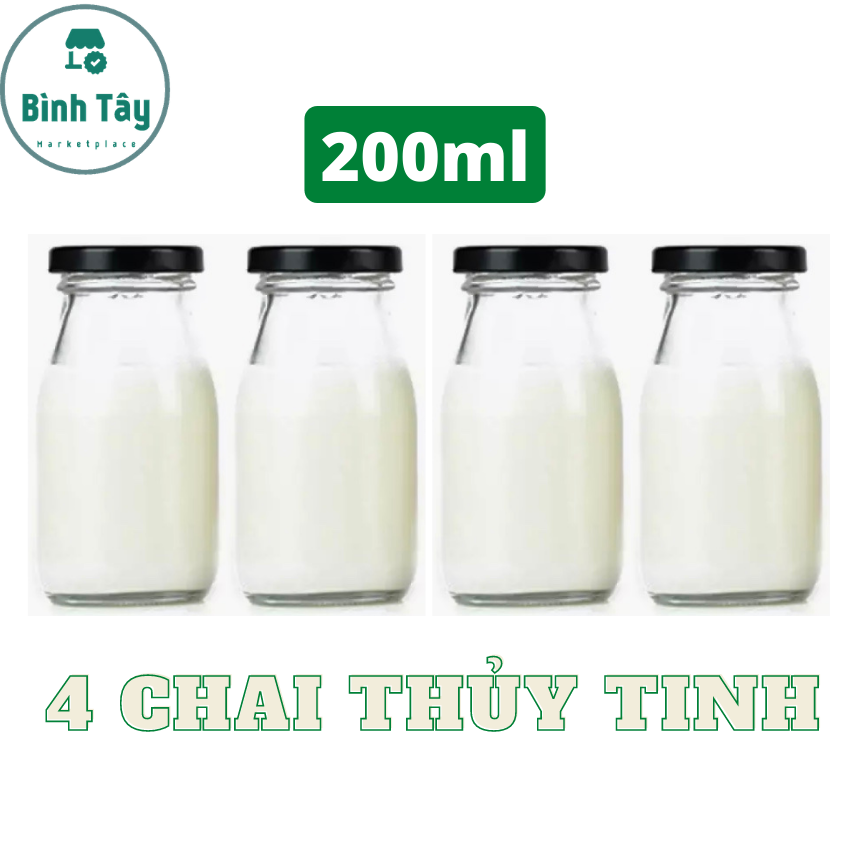 Trọn bộ 4 hủ thủy tinh đựng sữa 200ml bt-s030