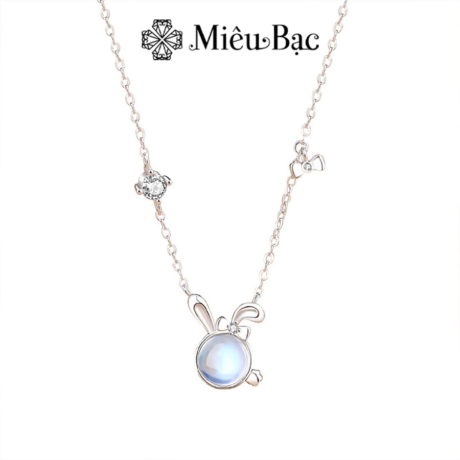 Dây chuyền bạc nữ Miêu Bạc thỏ con đá mặt trăng moonstone chất liệu bạc S925 thời trang phụ kiện trang sức D400895