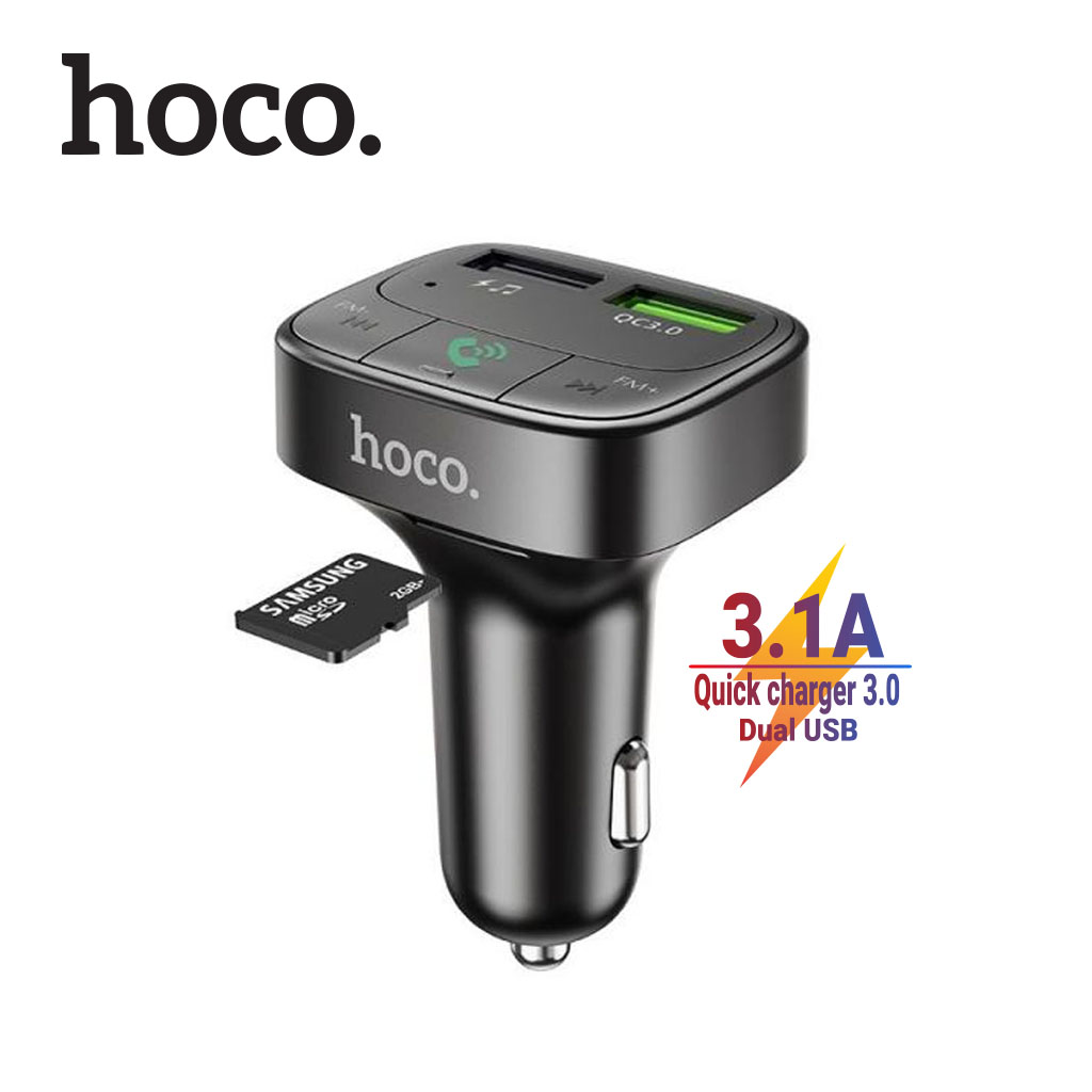 Tẩu sạc xe hơi 2 cổng USB Hoco E.59 V5.0, sạc nhanh 5V/3.1A + Q.C 3.0, khe hỗ trợ cắm thẻ TF, nghe nhạc và sạc điện thoại dễ dàng trên xe