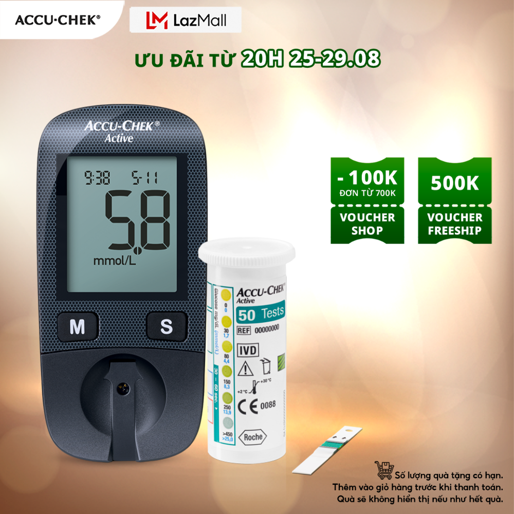Máy đo đường huyết accu-chek® active kèm hộp 50 que thử đường huyết accu-chek® active