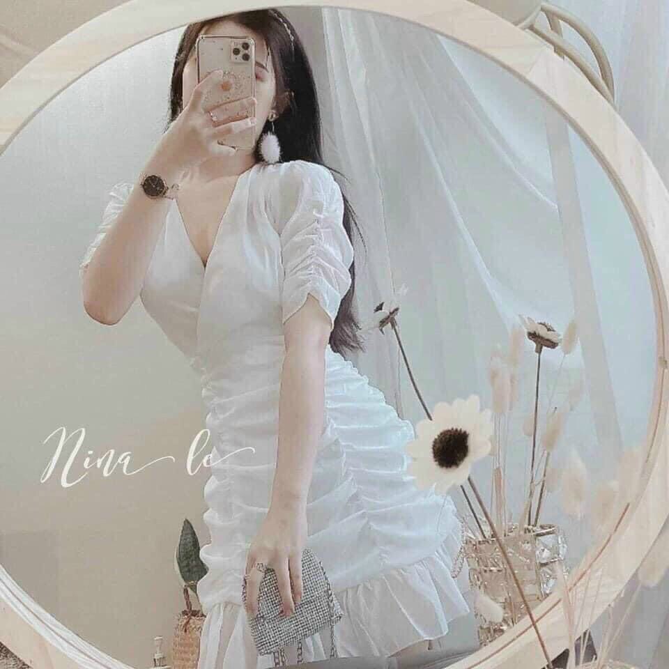Đầm cổ v rút chân bèo