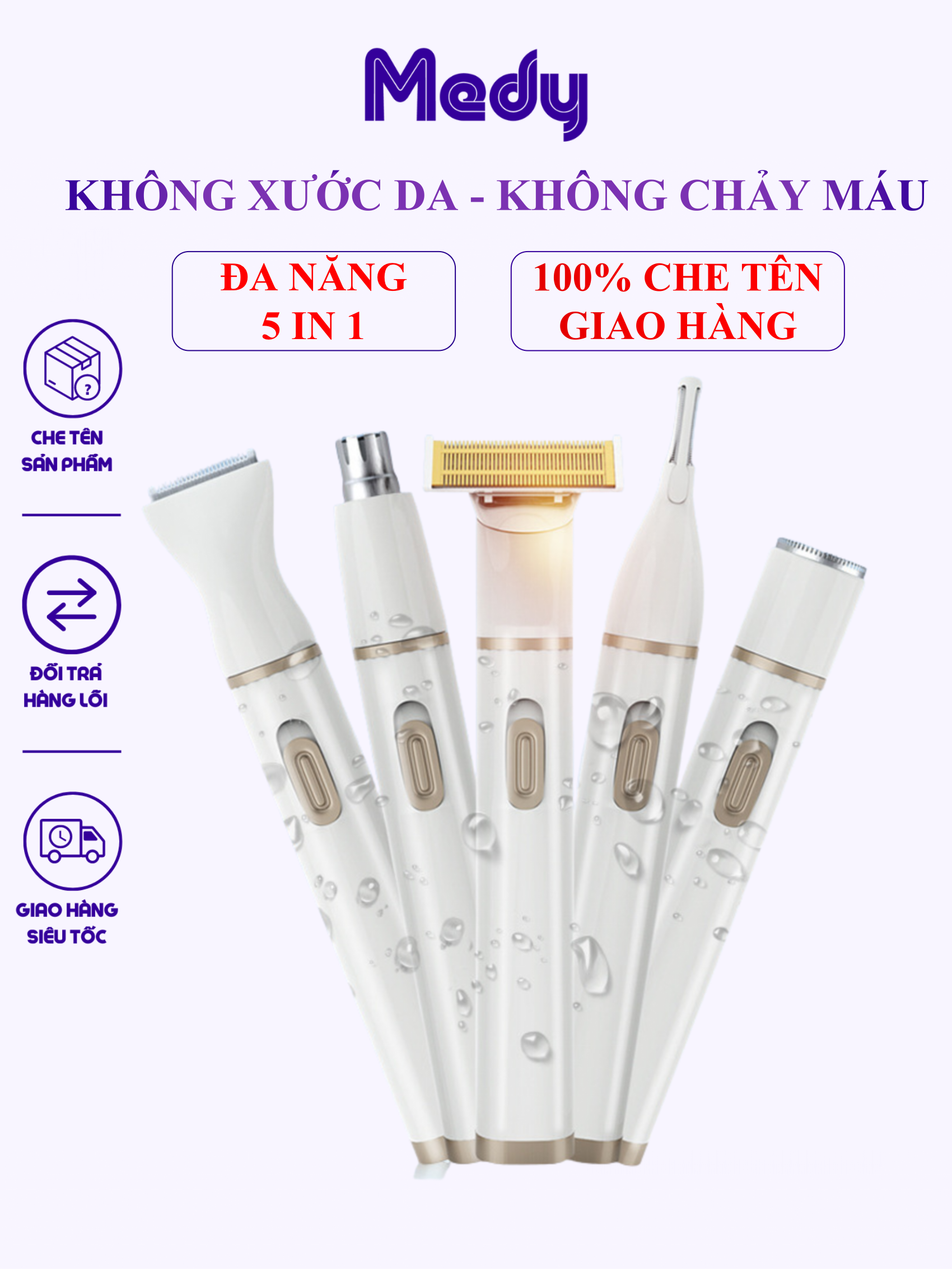 Dao cạo lông mày chân mày lông 5in1 mặt máy cạo lông vùng kín nữ máy triệt lông chân nách tông đơ body tỉa lông mũi bikini đa năng 4in1